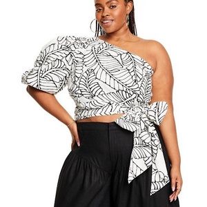Fe Noel x Target Palm Leaf Wrap-Tie, Puffy Sleeve/ One Shoulder Top